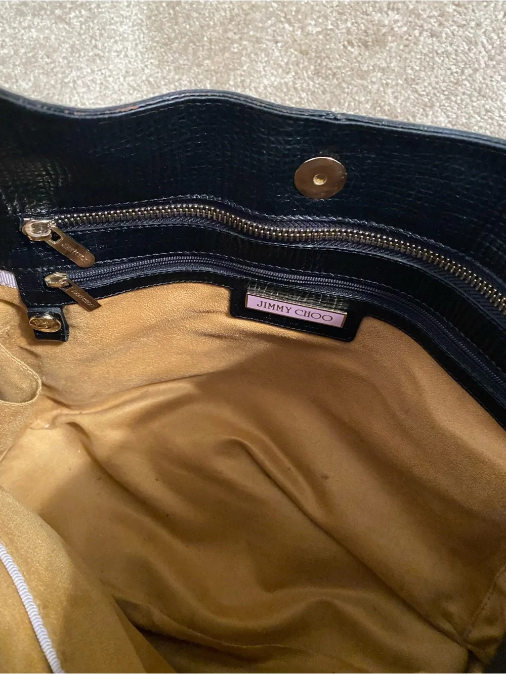 Jimmy Choo Black Shoulder Hobo Bag with Gold Accents
